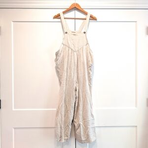 KORI Women's Beige Linen Blend Pinafore Bib Overalls Size Small